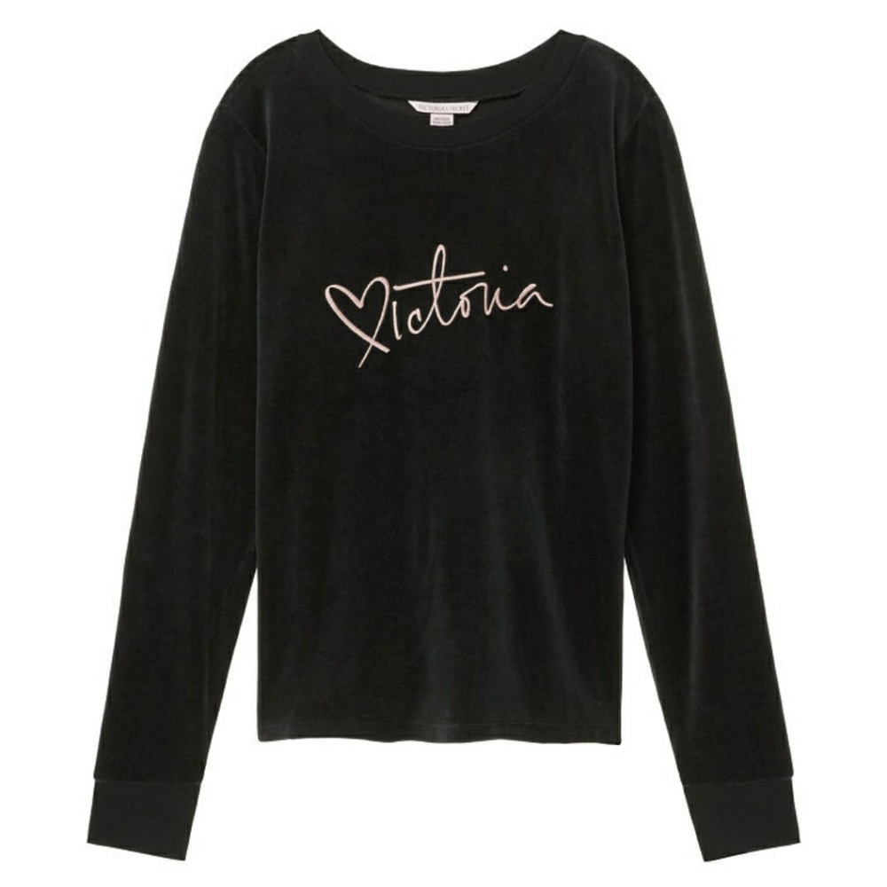 Victoria's secret Pink black velour top Large